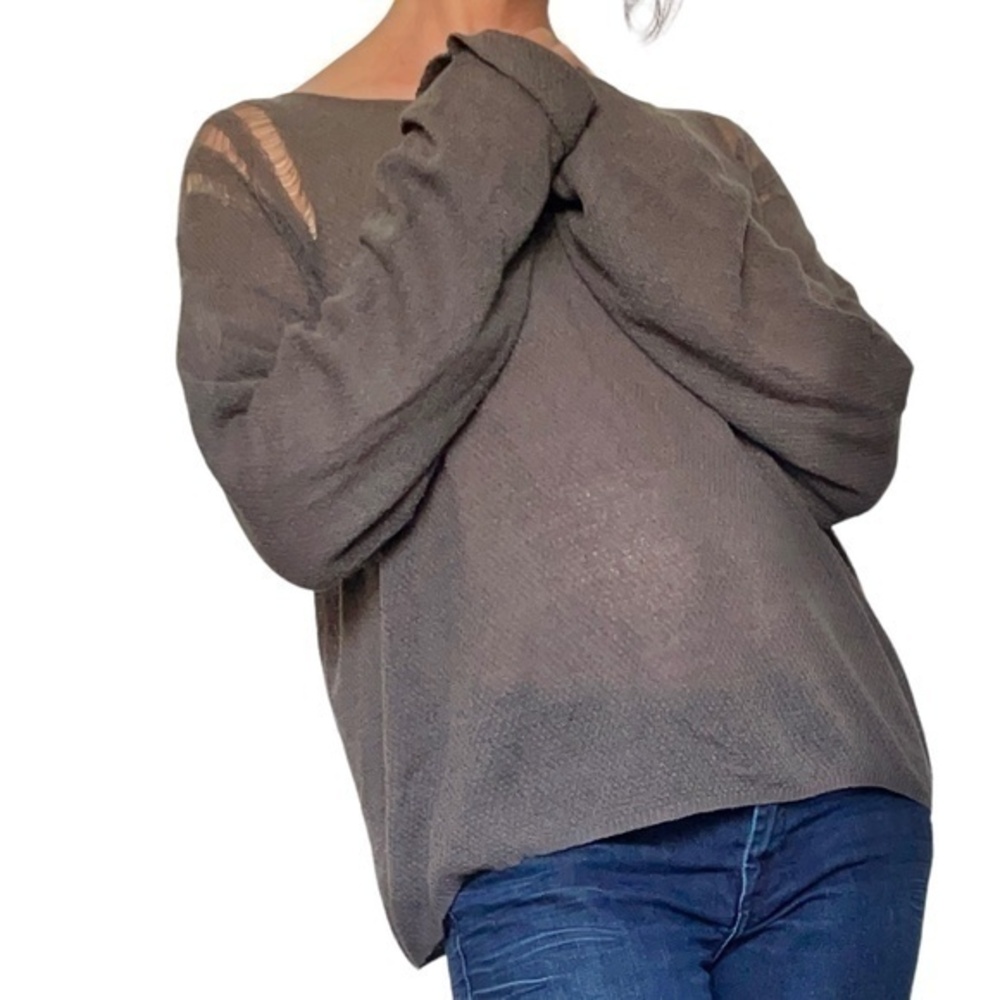 Vintage Havana Distressed Open Weave Gray Sweater Top
